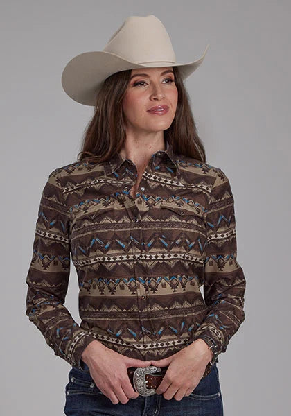 Roper 2175 Chemise western femme motif aztèque vieilli (Marron)