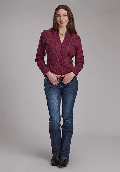 Chemise Western femme Roper 2241 Sangria Paisley (Bordeaux)