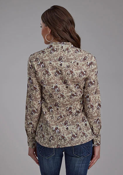 Chemise Western femme - Roper 2116 Brushstroke Cowboys (Marron)
