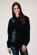 Chemise Western pour femme Roper 1947 en velours côtelé brodé (noir)