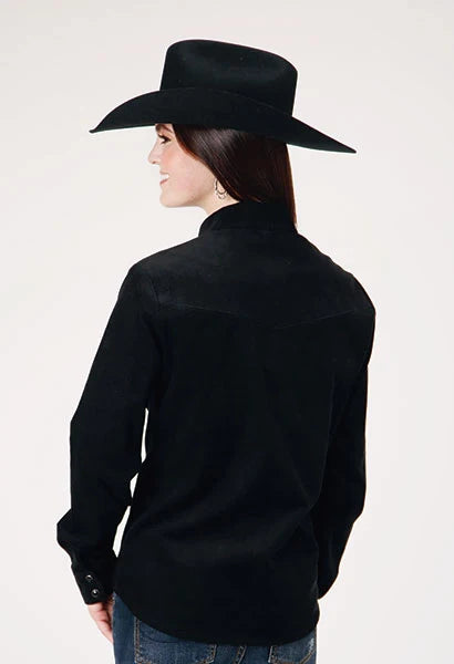 Chemise Western pour femme Roper 1947 en velours côtelé brodé (noir)