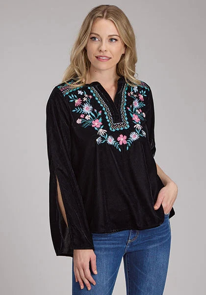 Chemisier western en poly velours Roper 2335 (noir) - Femme