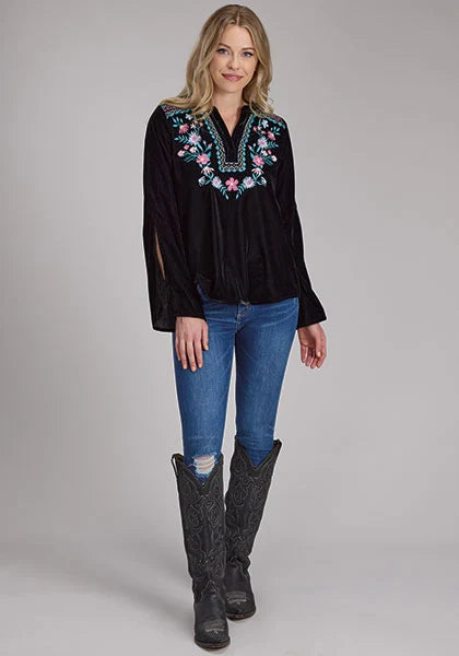 Chemisier western en poly velours Roper 2335 (noir) - Femme