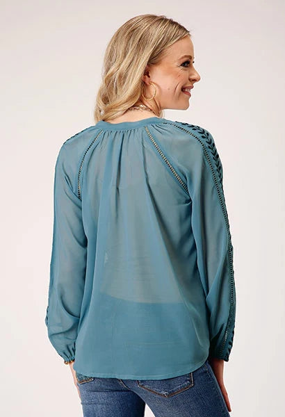 Chemisier western Roper 1873 en poly georgette (bleu) pour femme