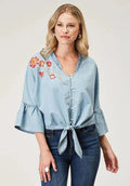 Chemise en coton pour femme Roper à applique florale (Denim)