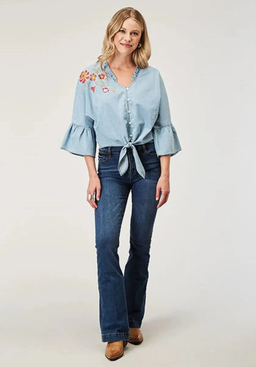Chemise en coton pour femme Roper à applique florale (Denim)