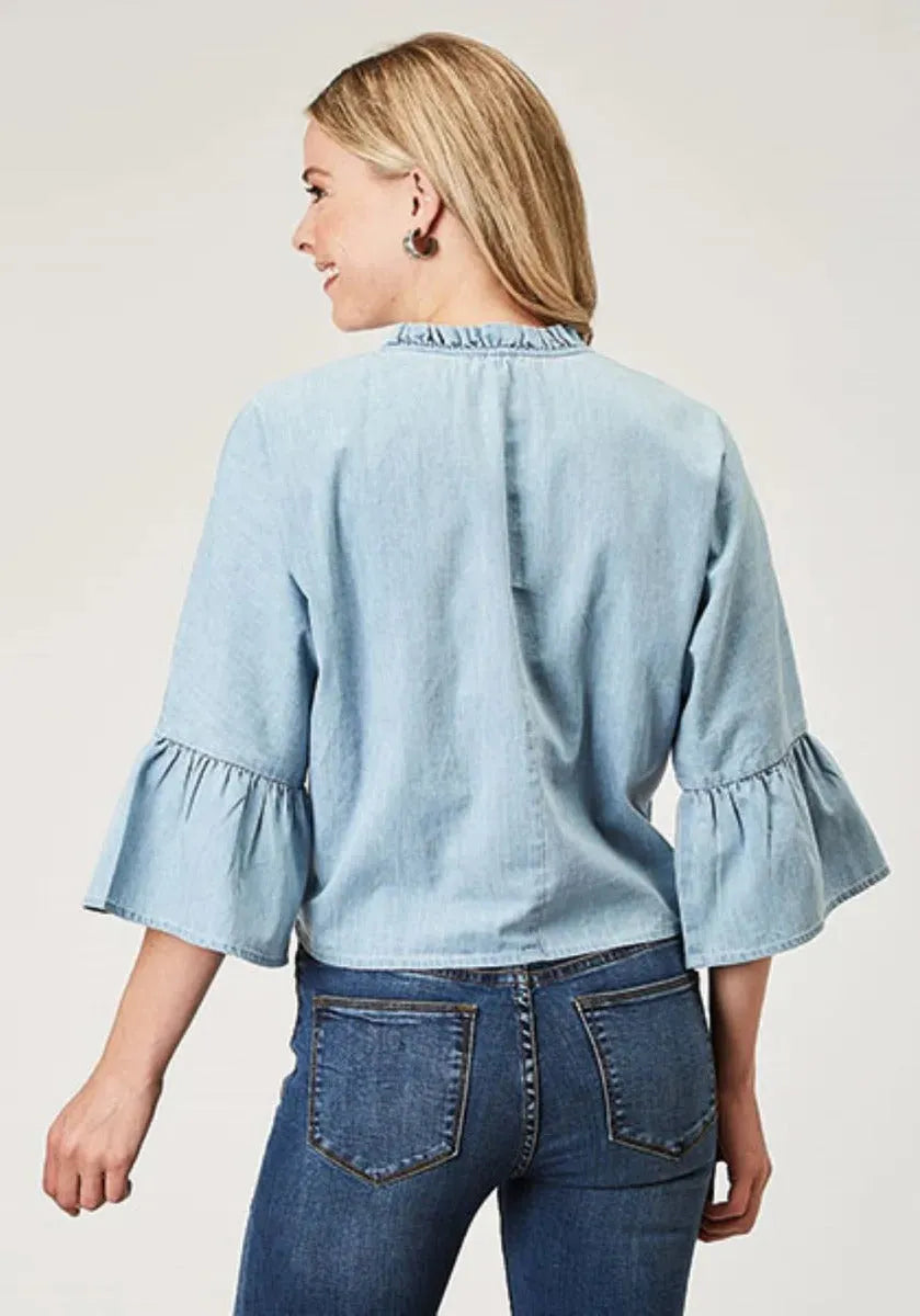 Chemise en coton pour femme Roper à applique florale (Denim)