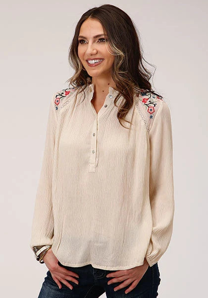 Chemisier western pour femme Roper 1293 en rayonne froissée (blanc)