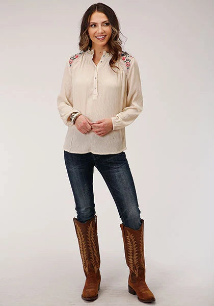 Chemisier western pour femme Roper 1293 en rayonne froissée (blanc)