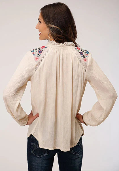 Chemisier western pour femme Roper 1293 en rayonne froissée (blanc)