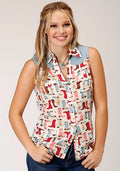 Roper 1607 Imprimé de botte (Multi) - Chemise sans manches Femme