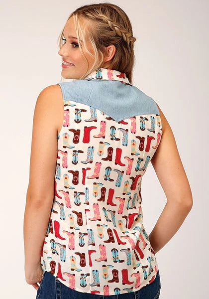 Roper 1607 Imprimé de botte (Multi) - Chemise sans manches Femme