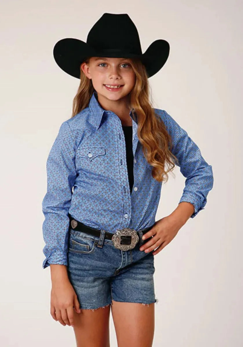 Roper Chardon Bleu (Bleu) - Chemises Western à Boutons Pression pour Fille (Liquidation)