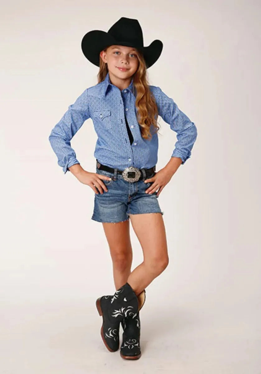 Roper Chardon Bleu (Bleu) - Chemises Western à Boutons Pression pour Fille (Liquidation)