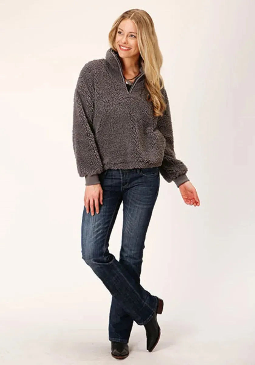 Pull court en polaire Roper (Gris) - Pull en polaire pour femme