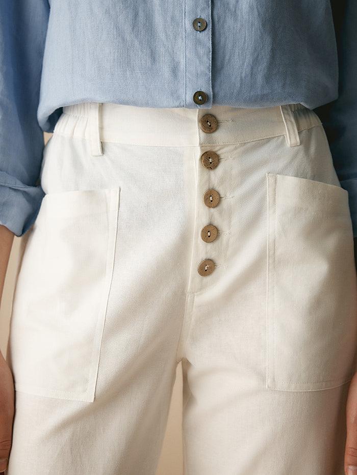 Pantalon HEIDI en lin à boutons dissimulés