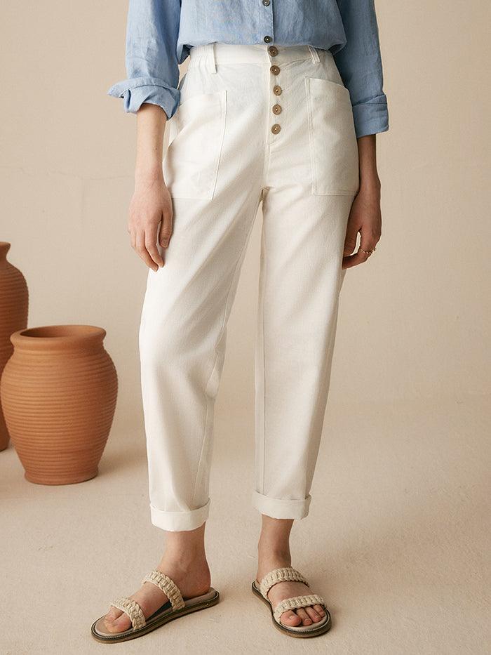 Pantalon HEIDI en lin à boutons dissimulés