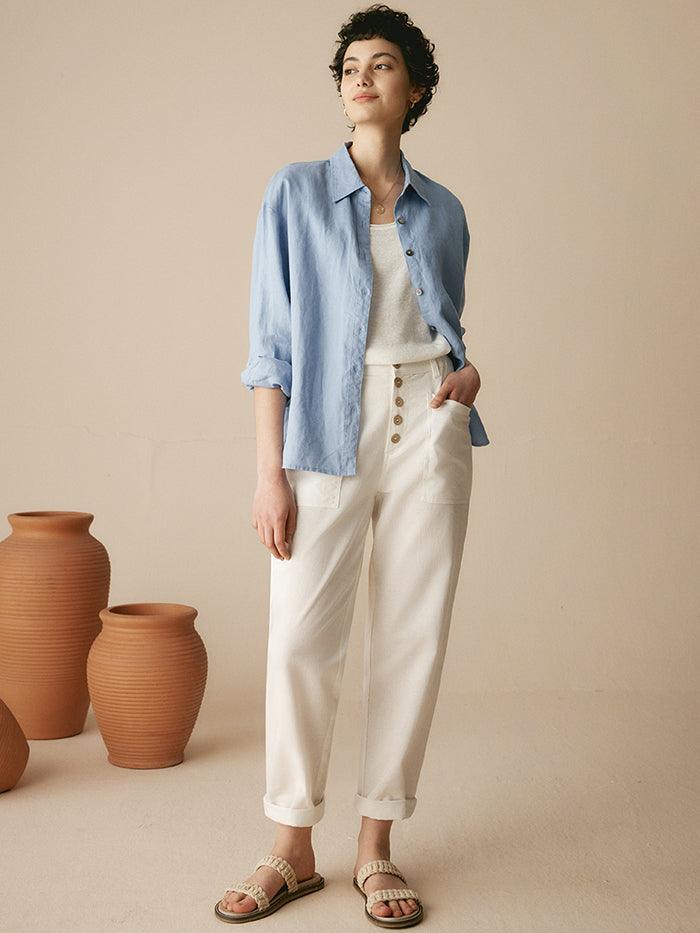 Pantalon HEIDI en lin à boutons dissimulés