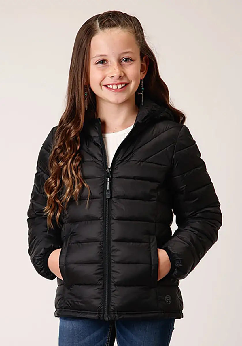 Manteau doudoune léger à capuche Roper pour fille (noir) - Veste enfant