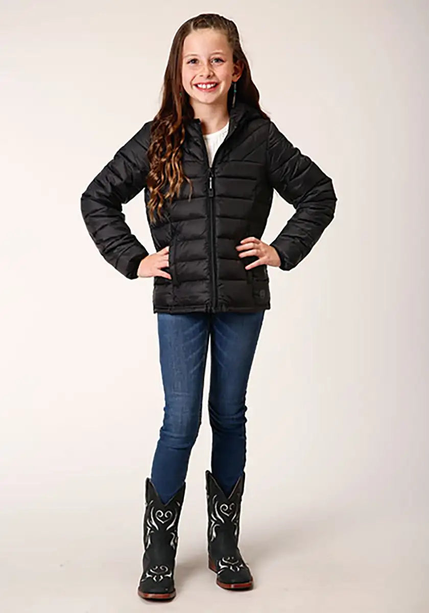 Manteau doudoune léger à capuche Roper pour fille (noir) - Veste enfant