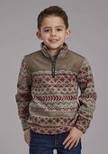 Pull en micropolaire à motif aztèque Roper pour garçon (Olive/Rouge) - Veste enfant