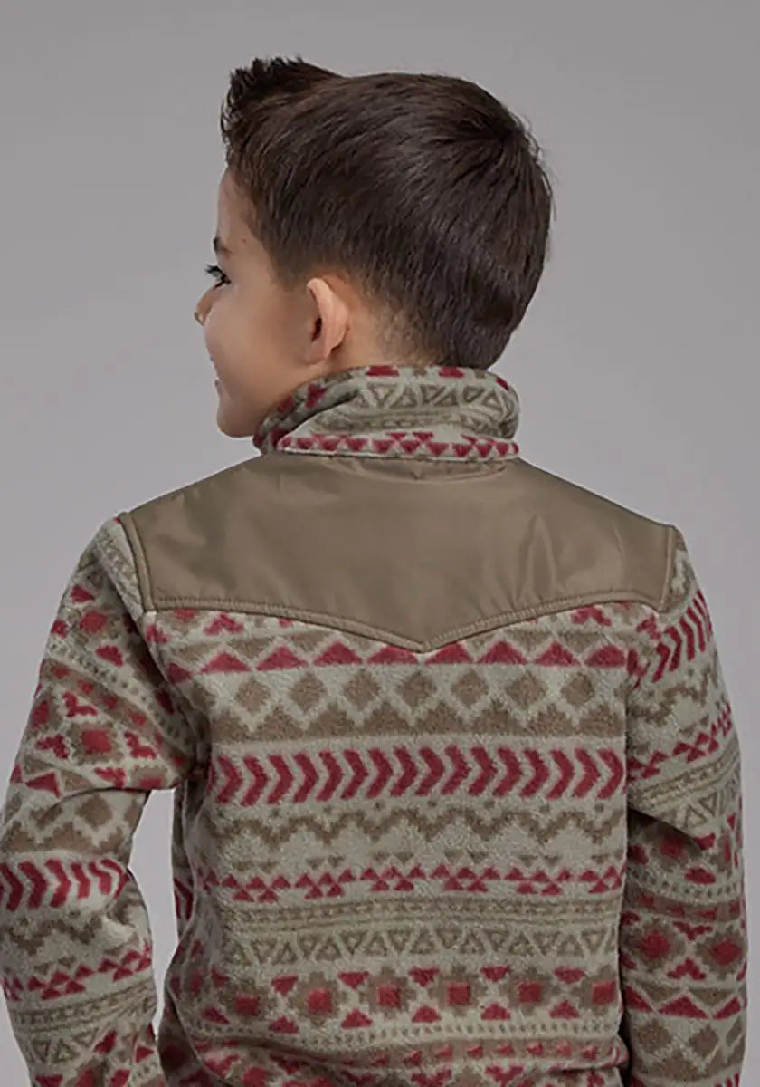 Pull en micropolaire à motif aztèque Roper pour garçon (Olive/Rouge) - Veste enfant