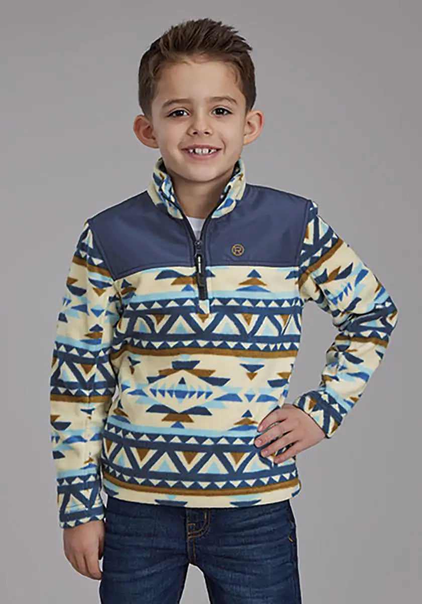 Polaire microfibre imprimé aztèque pour garçon Roper (crème/marine) - Veste enfant