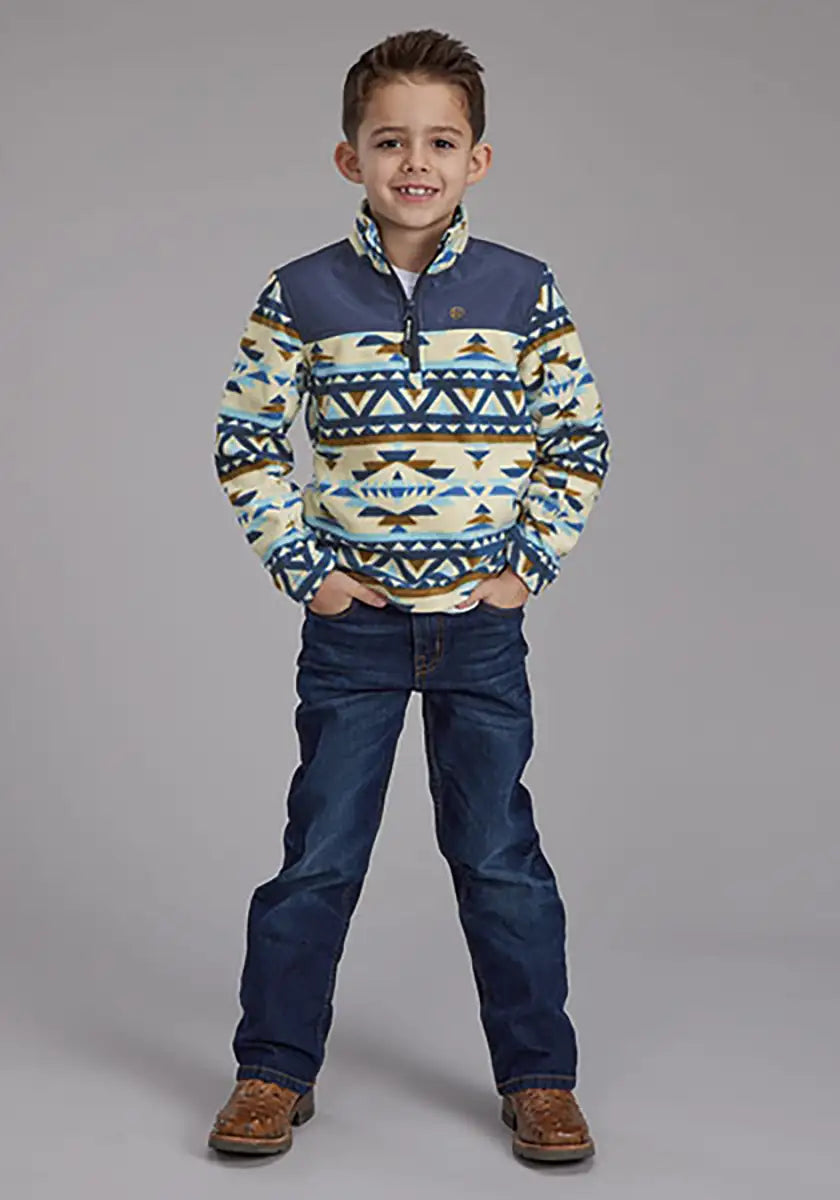 Polaire microfibre imprimé aztèque pour garçon Roper (crème/marine) - Veste enfant