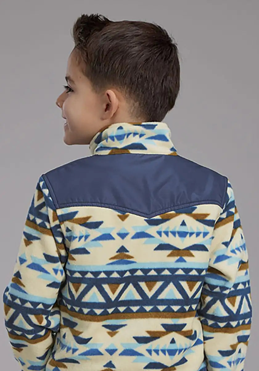 Polaire microfibre imprimé aztèque pour garçon Roper (crème/marine) - Veste enfant