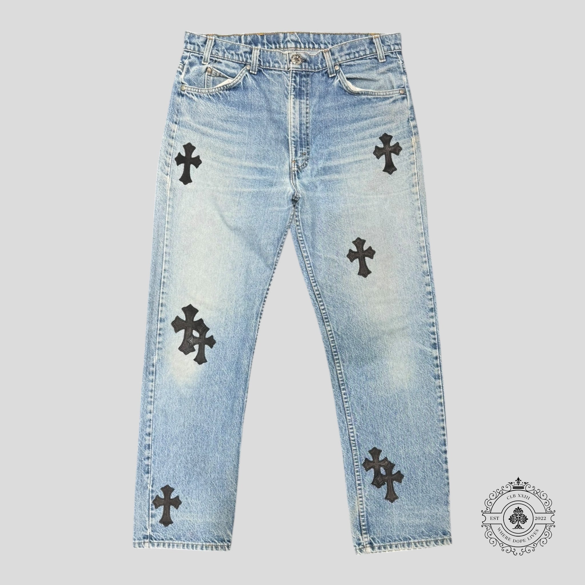 Jean Chrome Hearts Levis à patchs croisés