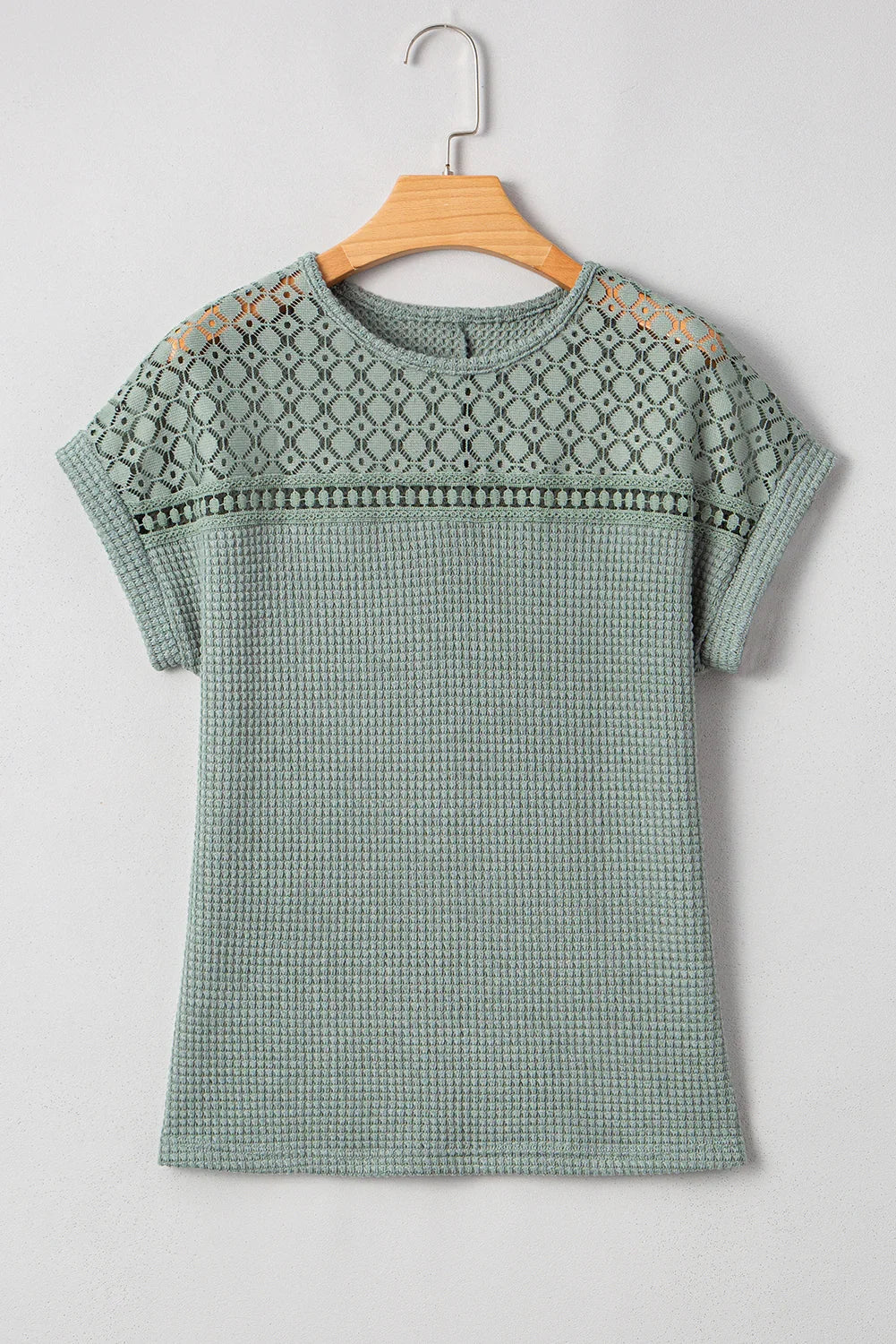 Haut en maille gaufrée patchwork vert brumeux