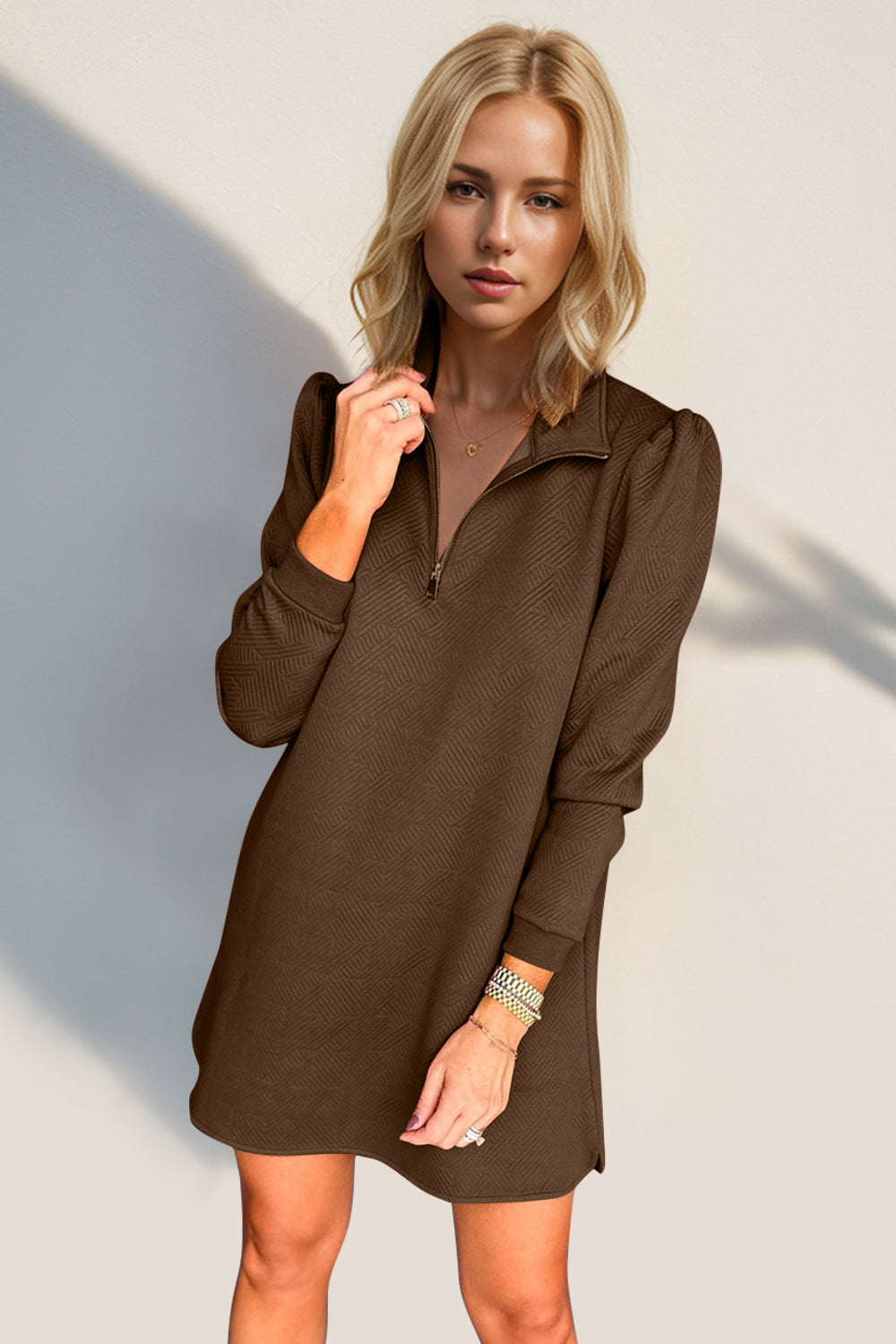 Robe longue zippée texturée Double Take Robe zippée classique pour femme Robe d'extérieur confortable