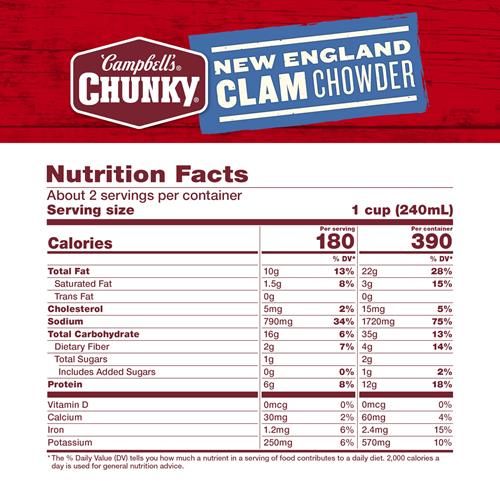 Soupe Campbell's Chunky, chaudrée de palourdes à la Nouvelle-Angleterre, boîte de 533 g