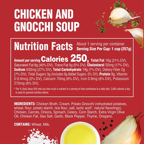 Soupe de gnocchis au poulet Raos Made For Home 450 g, soupe italienne traditionnelle prête à chauffer et à servir, préparée avec du poulet et des légumes de première qualité