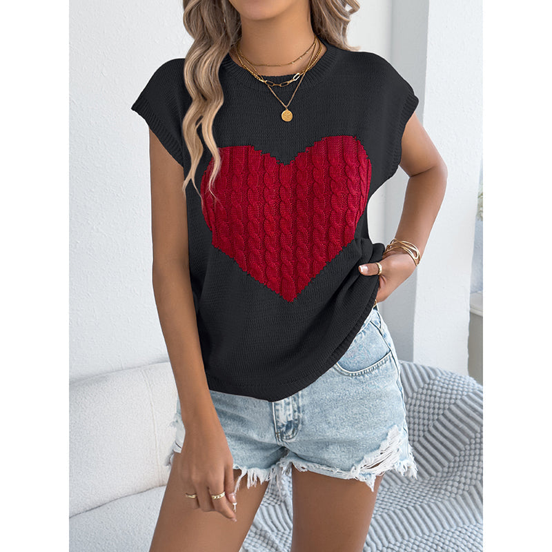 Haut en maille color block pour femme – Débardeur de Saint-Valentin décontracté sans manches