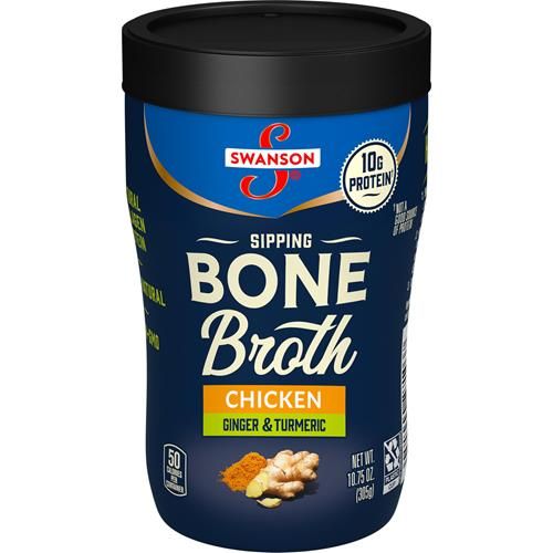 Bouillon d'os de poulet à siroter Swanson avec gingembre et curcuma, tasse micro-ondable de 305 g