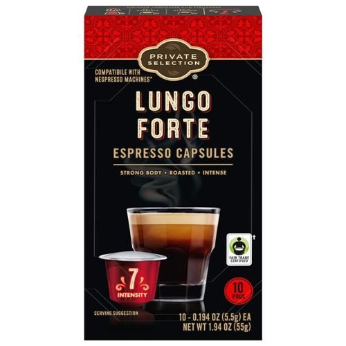 Capsules de café Private Selection pour machines Nespresso Original Lungo Forte Espresso Torréfaction Foncée 10 ct