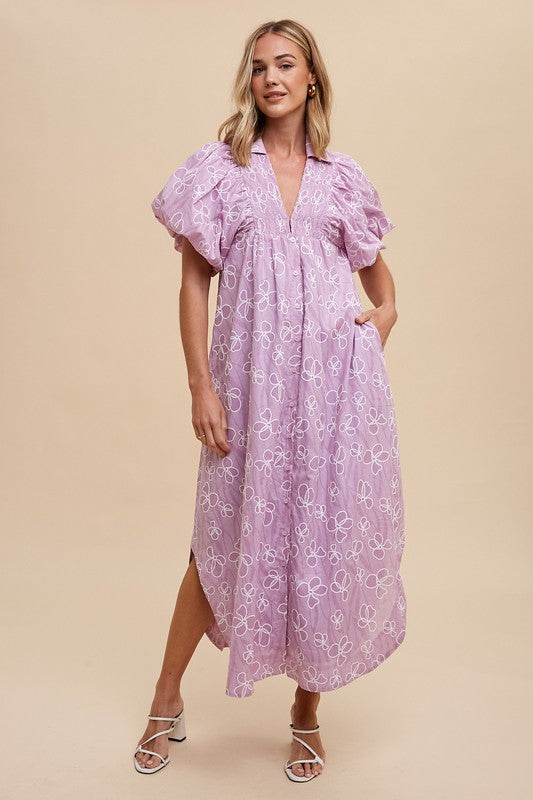 Robe Longue D'Été Fleurie Romantique à Manches Bouffantes Élégante et Féminine pour Femme