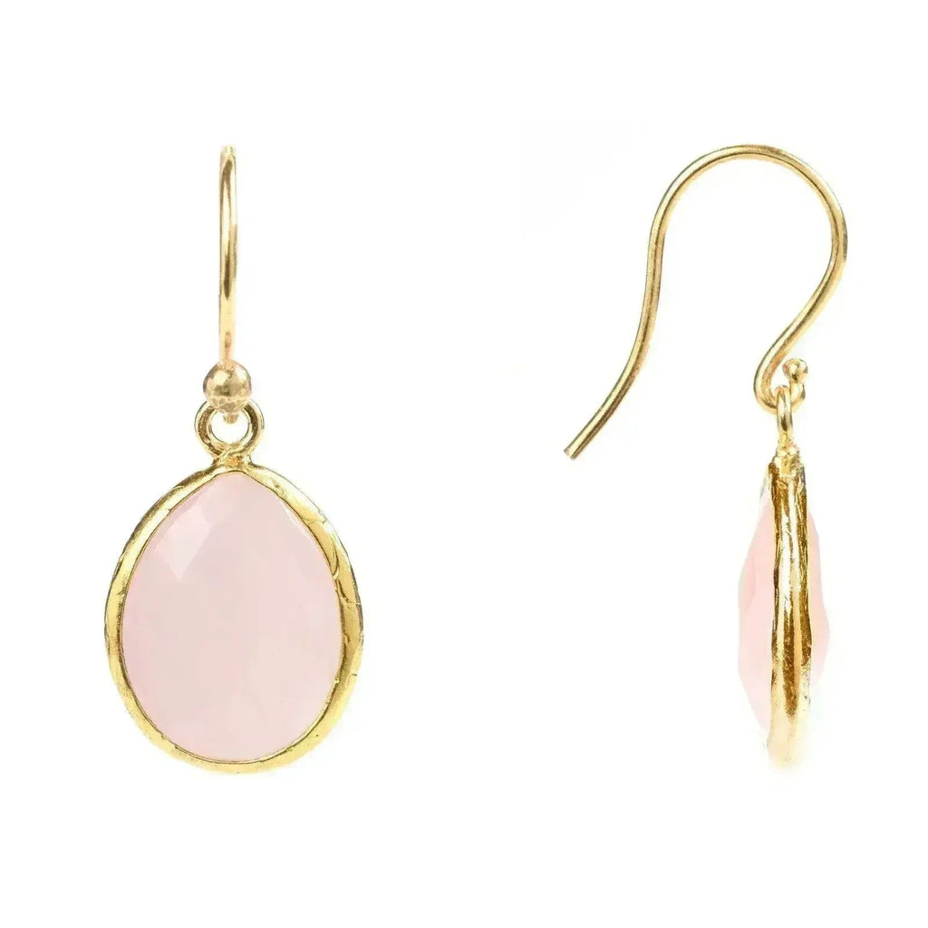 Petites Boucles d'Oreilles Goutte en Quartz Rose - Argent Sterling Plaqué Or 22K | Femstylo