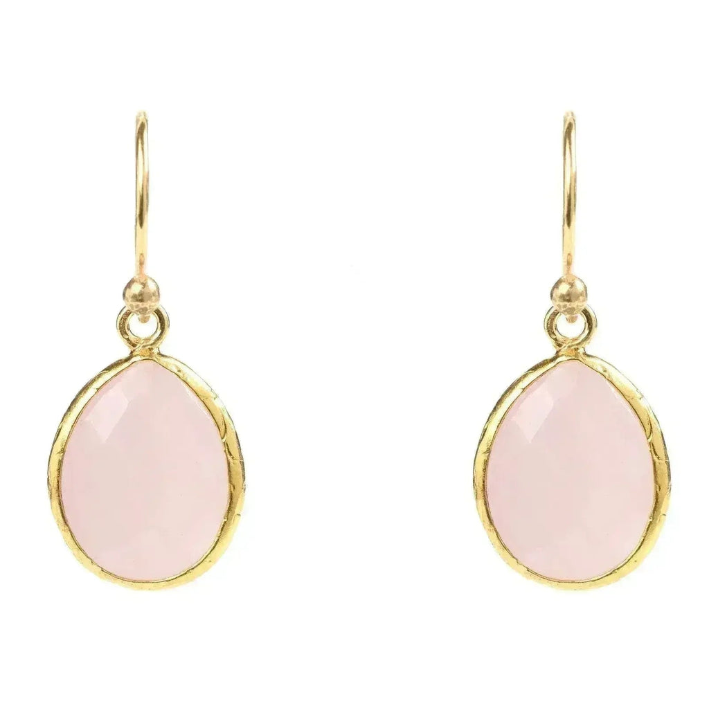 Petites Boucles d'Oreilles Goutte en Quartz Rose - Argent Sterling Plaqué Or 22K | Femstylo