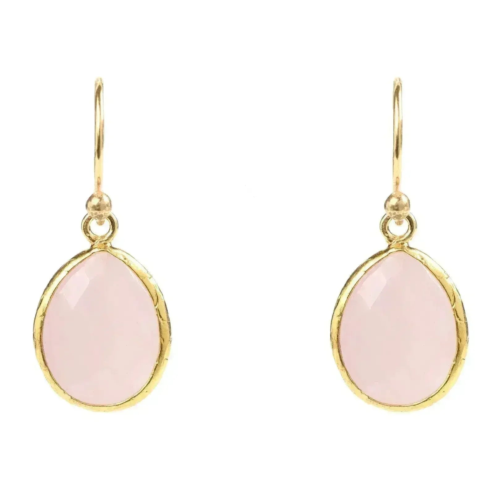 Petites Boucles d'Oreilles Goutte en Quartz Rose - Argent Sterling Plaqué Or 22K | Femstylo