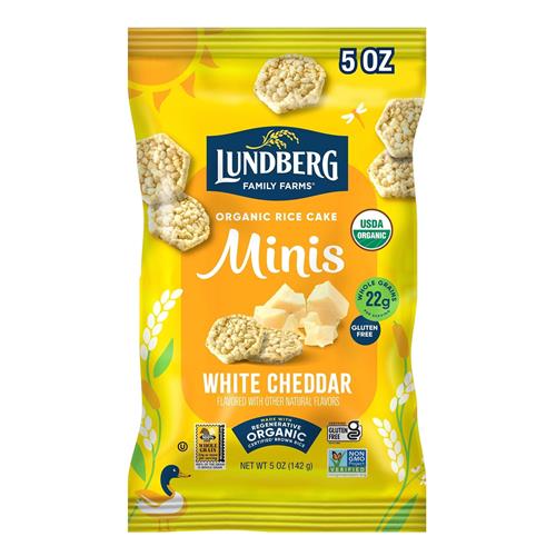 Lundberg Mini-Galettes de riz au cheddar blanc biologique, 142 g, Sans gluten, Certifié biologique par l'USDA, Vérifié sans OGM, Riz brun à grains entiers