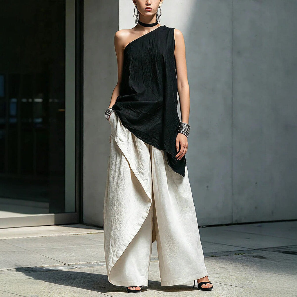 Haut asymétrique sans manches à une épaule pour femme