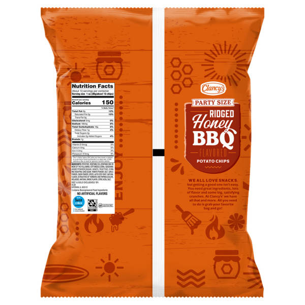 Chips de pommes de terre ondulées saveur miel et barbecue Clancy's, format familial, 354 g