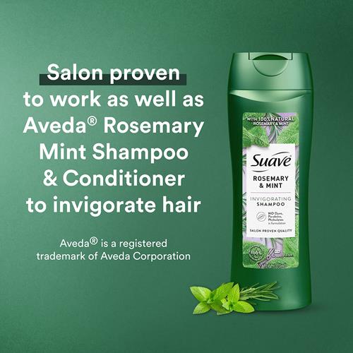 Shampoing Suave au romarin et à la menthe fortifiant et revitalisant pour cheveux secs, 372 ml
