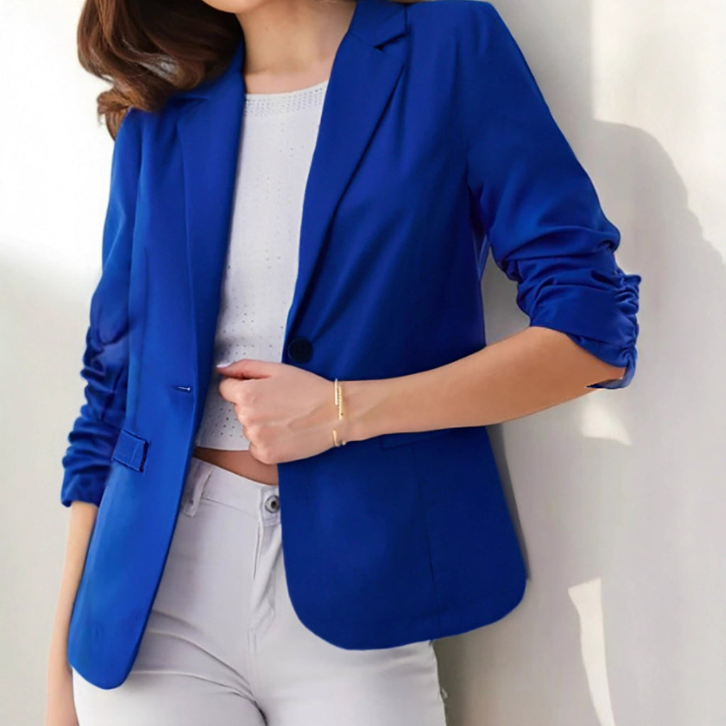Blazer de bureau plissé à manches trois-quarts pour femme