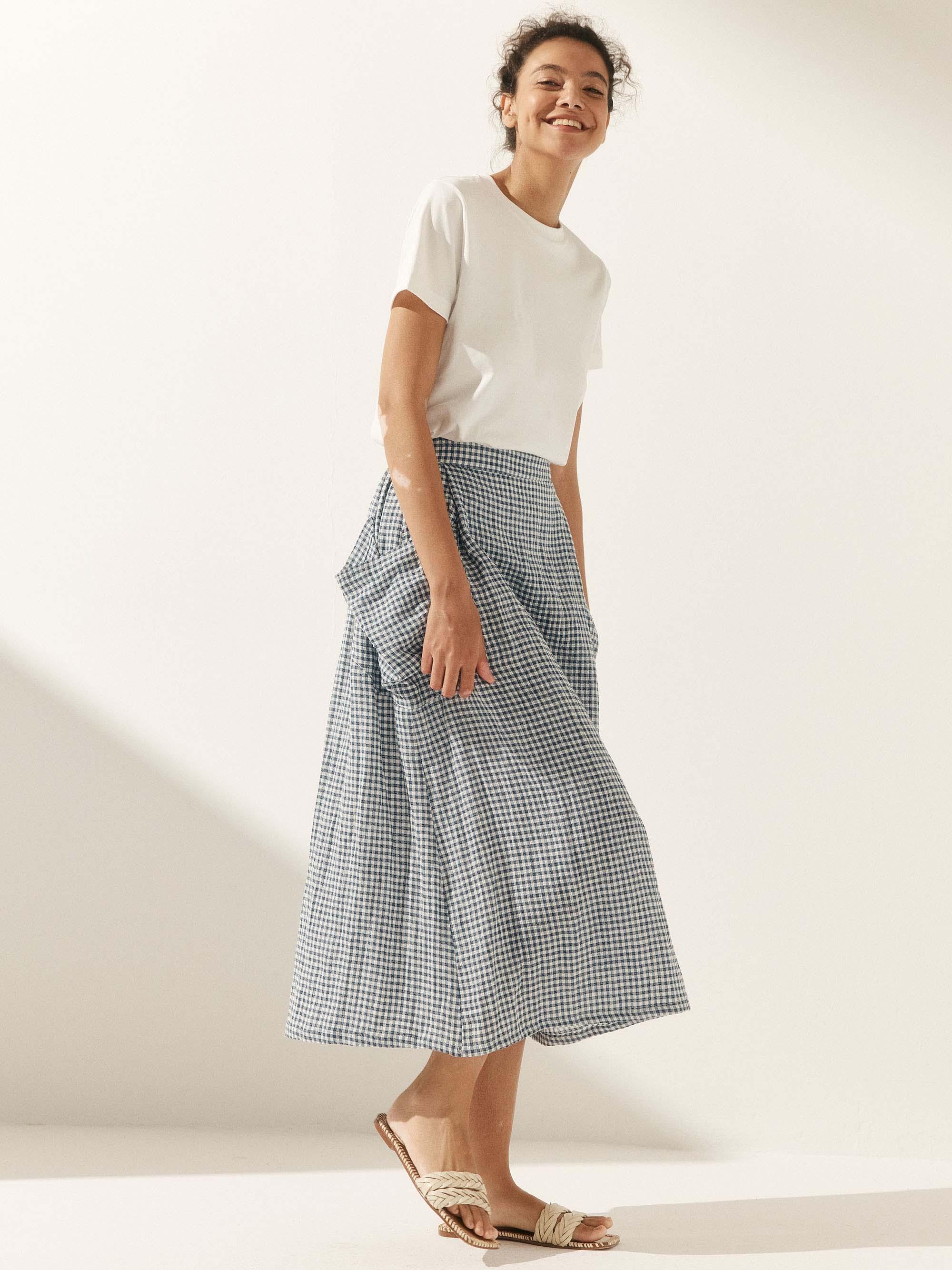Jupe taille élastique 100 % lin MARINA