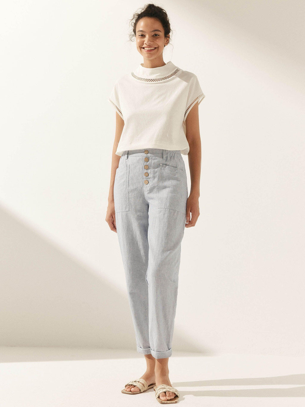 Pantalon HEIDI en lin à boutons dissimulés