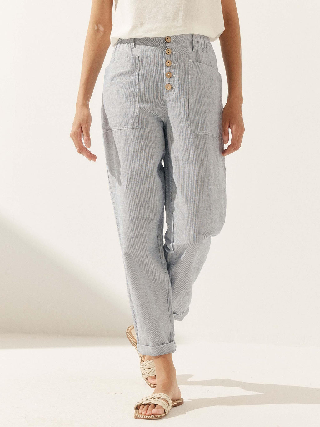 Pantalon HEIDI en lin à boutons dissimulés