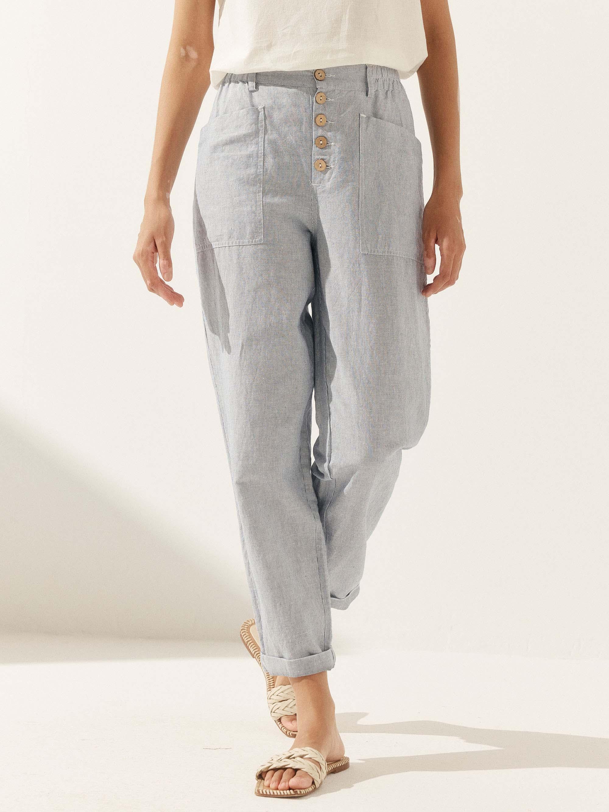 Pantalon HEIDI en lin à boutons dissimulés